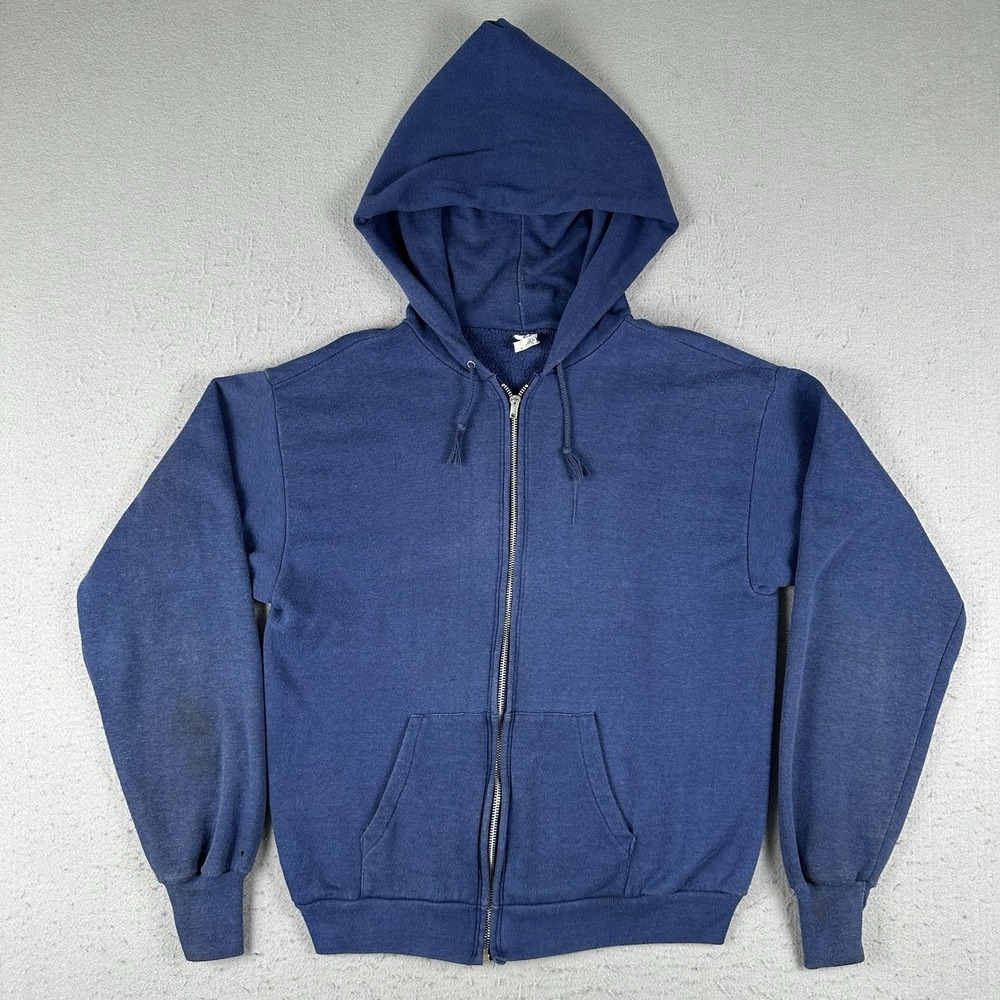 Vintage 80s Healthknit Hoodie Men's XL Navy Blue Full Zip USA Made